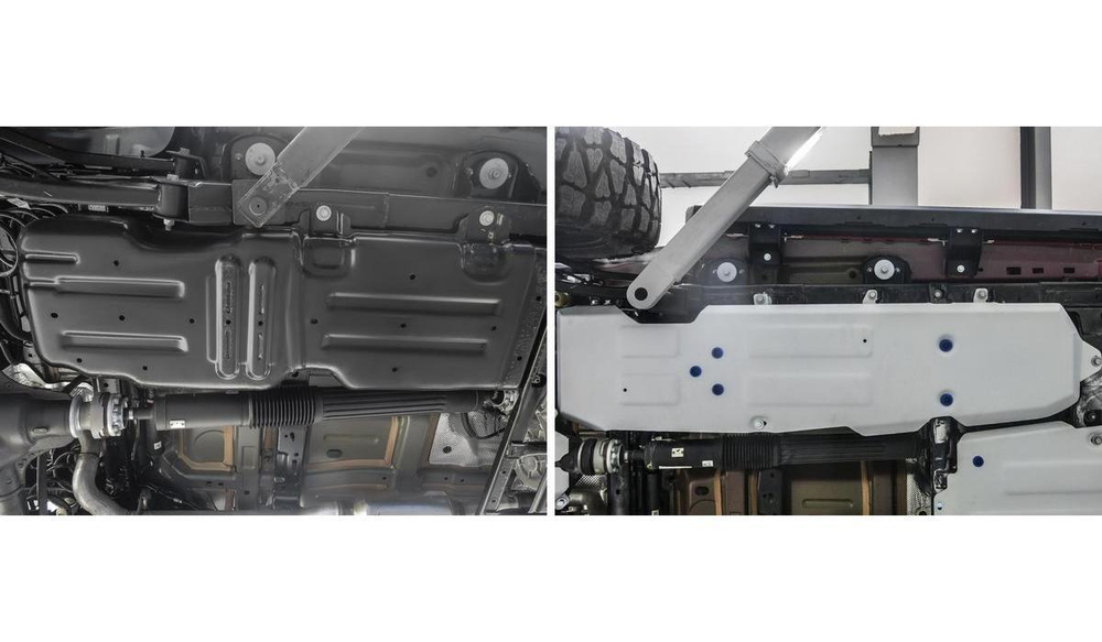 Защита топливного бака Rival для Jeep Wrangler JL 4-дв. (V - 2.0T; 2.2D; 3.6) 4WD 2017-н.в., штампованная, алюминий 6 мм, с крепежом, 2333.2747.1.6