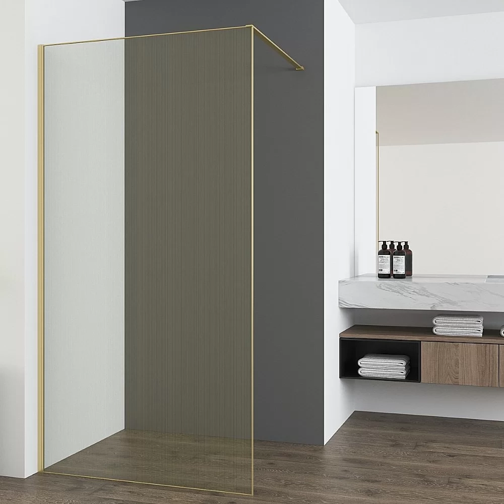 Душевое ограждение Vincea Walk-In 100 VSW-7HS100GWG стекло ламинированное с золотыми нитями/профиль брашированное золото