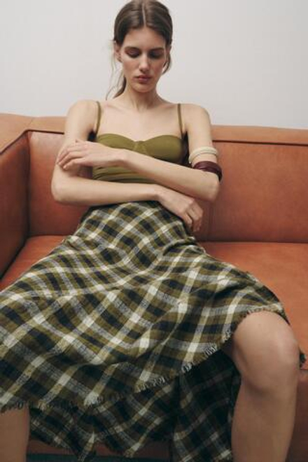 ZARA ЮБКА МИДИ В КЛЕТКУ — ZW COLLECTION, ХАКИ