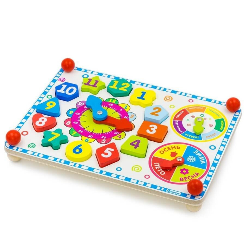 Бизиборд "Часики и дни недели", развивающая игрушка для детей, обучающая игра из дерева