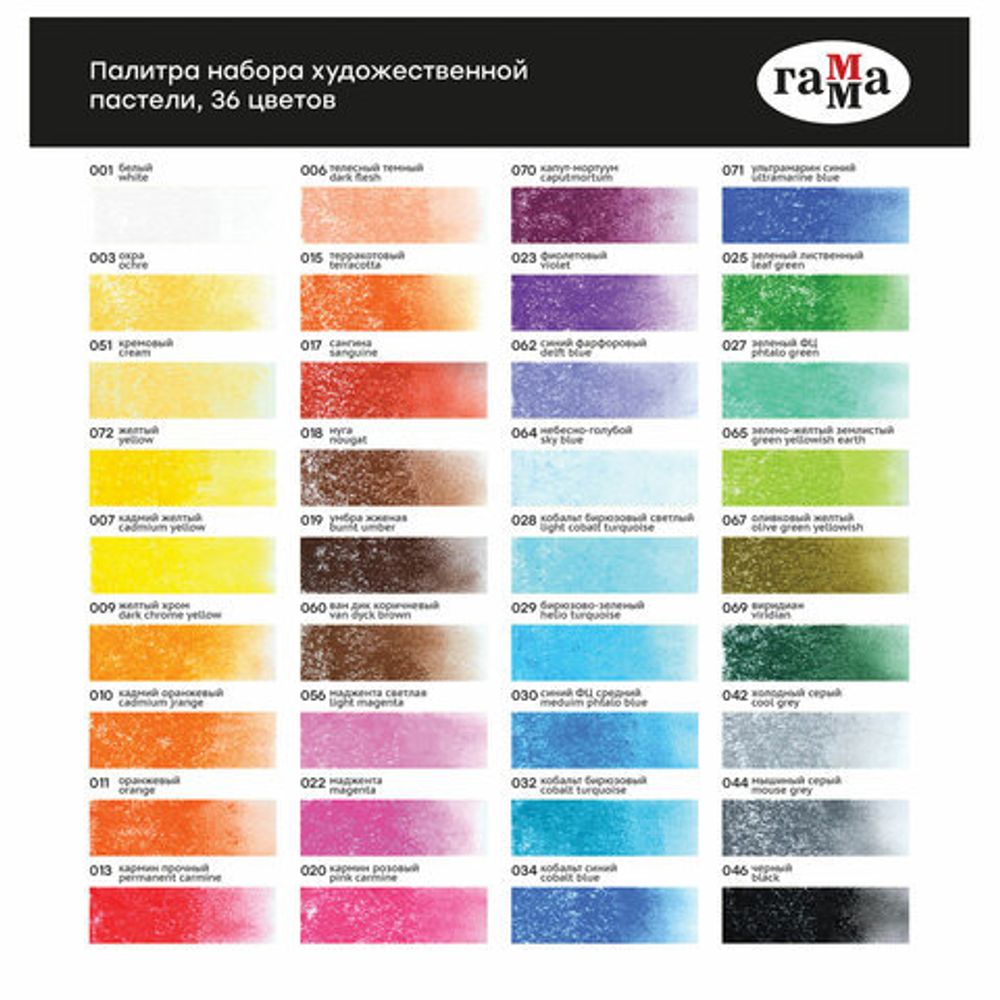 Пастель сухая художественная ГАММА "Старый Мастер", 36 цветов, базовые цвета, квадратное сечение, 2309197