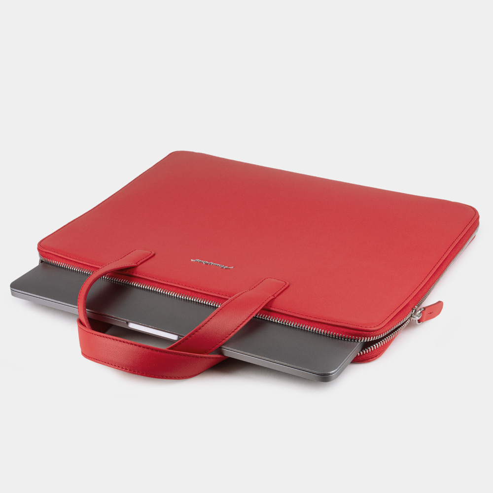 Сумка для документов и техники 13 - 14 из кожи теленка, красного цвета