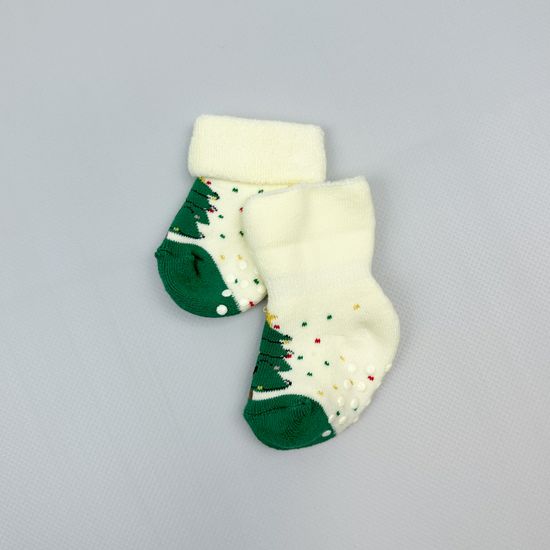 Носочки махровые со стоперами Новогодние, Молочные