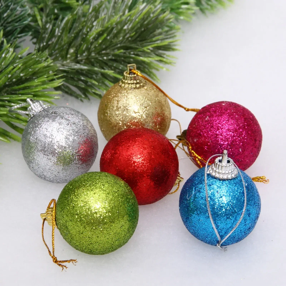 Новогодние шары 4 см (набор 6 шт) «Блестящее напыление», микс
