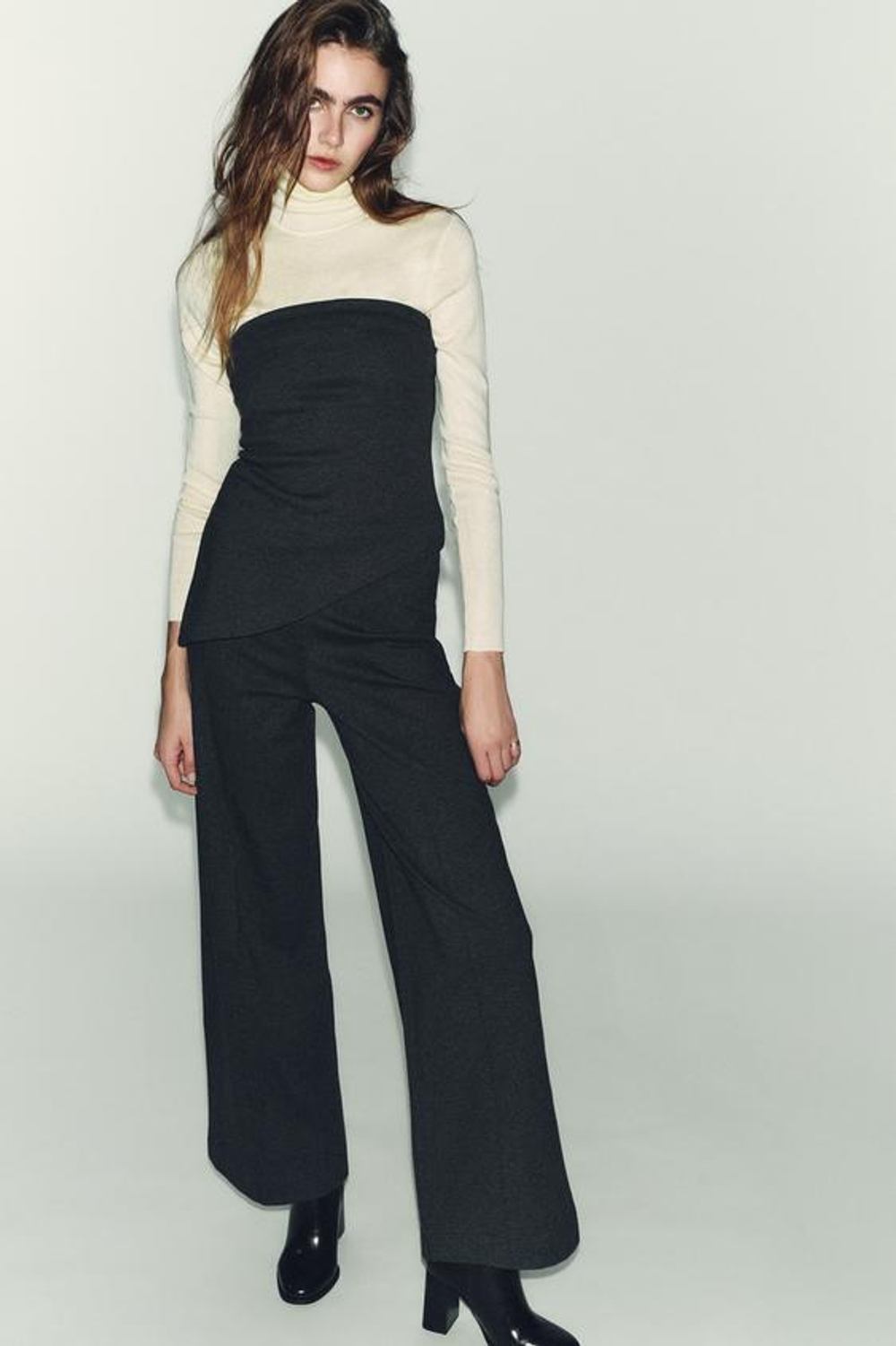 ZARA БРЮКИ ПРЯМОГО КРОЯ ИЗ МЯГКОЙ ТКАНИ, СЕРЫЙ