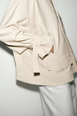 ZARA СВОБОДНАЯ КУРТКА С ВОРОТНИКОМ-СТОЙКОЙ, ТЕМНО-БЕЖЕВЫЙ