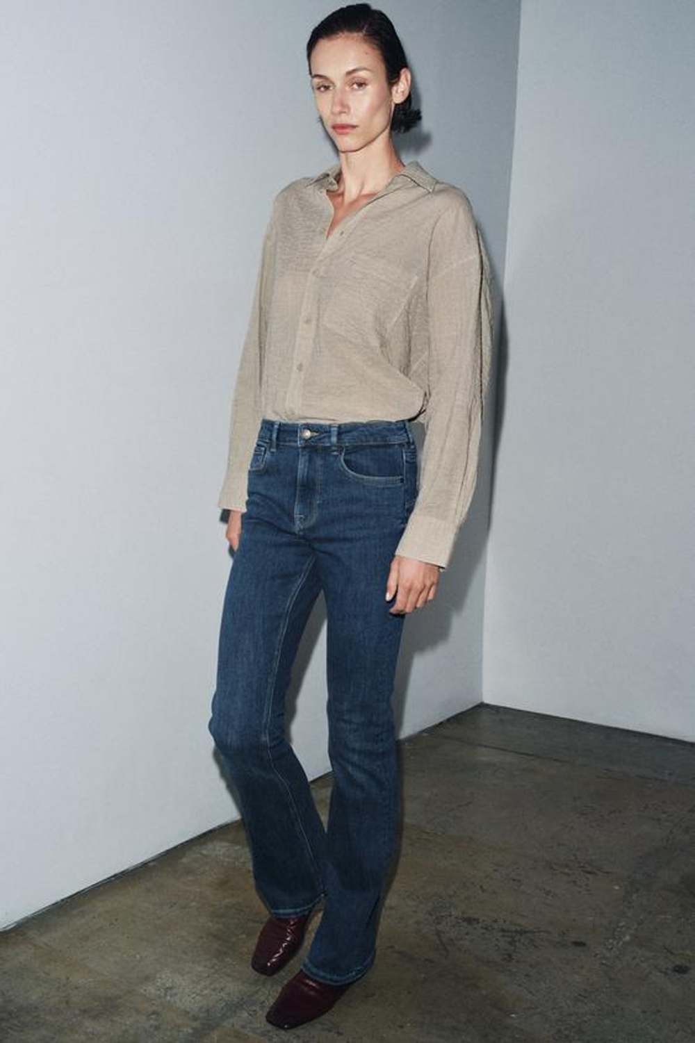 ZARA ДЖИНСЫ BOOTCUT С ВЫСОКОЙ ПОСАДКОЙ — ZW COLLECTION, ЦВЕТ НОЧНОГО НЕБА