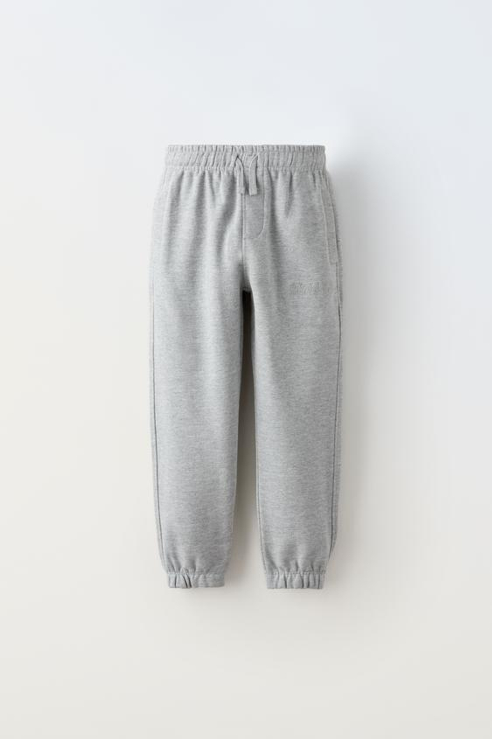 ZARA БРЮКИ ИЗ МЯГКОЙ ТКАНИ С НАДПИСЬЮ, СЕРЫЙ С МЕЛАНЖЕВЫМ ЭФФЕКТОМ