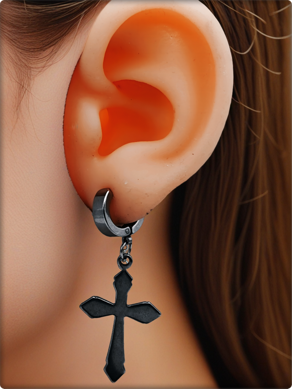 Стальная клипса (без прокола) "Крест большой". Медицинская сталь.