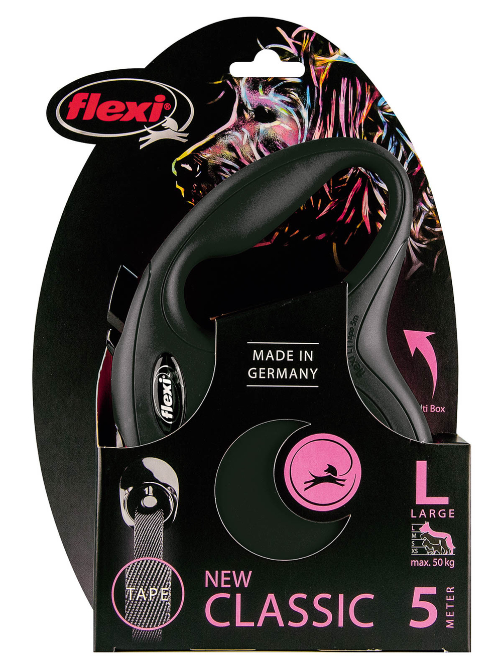 Поводок-рулетка Flexi New Classic L. Лента 5 м. для собак до 50 кг. Черный