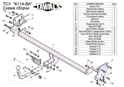 Фаркоп(прицепное) Tavials для KIA SOUL (AM) 2009 - 2013.10 (бензин) (С БЫСТРОСЪЕМНЫМ ШАРОМ)(паспорт и сертификат в комплекте)(без электрики)T-K114-BA