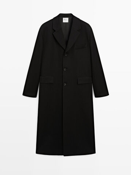 Massimo Dutti Длинное пальто из 100% шерсти - Limited Edition, черный