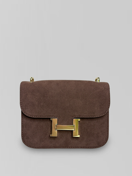 Сумка 1128 замшевая квадратной формы с золотой фурнитурой