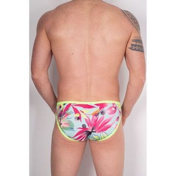 Мужские трусы брифы с разноцветным принтом и салатовой окантовкой Cosmos Colors FR40_YPG