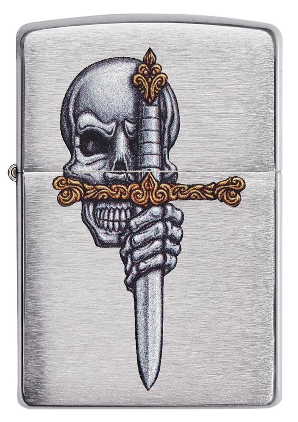 Зажигалка Zippo Sword Skull Desig с покрытием Brushed Chrome, латунь/сталь, серебристая, 38x13x57 мм