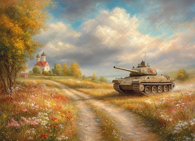 Танк (тематика 9-е Мая) №1 - фон неопреновый