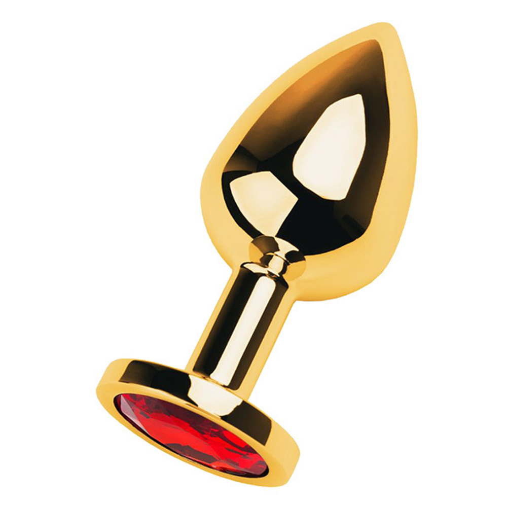 Золотистый анальный плаг 8см с красным кристаллом ToyFa Metal 717005-9