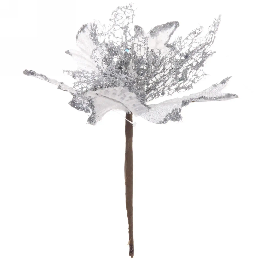 Украшение новогоднее «Пуансеттия-Нежность» 23 см, Серебро