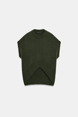 ZARA ЖИЛЕТ ОВЕРСАЙЗ ИЗ ШЕРСТИ С АСИММЕТРИЧНЫМ НИЗОМ, ЗЕЛЕНЫЙ