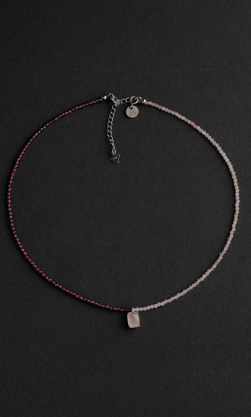 Чокер "Memo Duo" из гранта, розового кварца, с подвесом из розового кварца 35 см