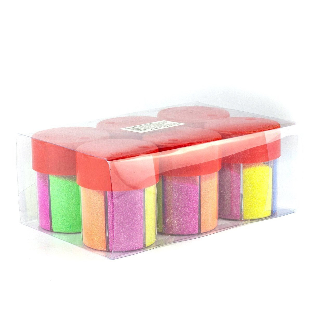 Блёстки для декора неоновые Alingar, 85 гр, 6 цветов, "Ассорти НЕОН" (зел,желт,син,фиол,оранж, кран), пластиковая баночка (секции)