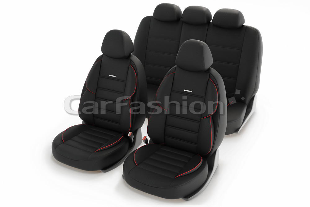 Чехлы на сидения CarFashion «GROSS» 11173 - Твид - черный/черный/красный (3D крой)