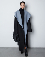 Пальто двустороннее из шерсти Берберри черно-голубой