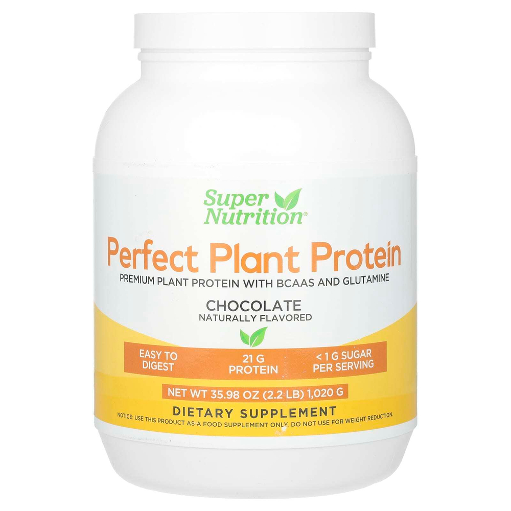 Super Nutrition, растительный протеин с изолятом горохового протеина, BCAA, семенами клюквы, чиа и инка инчи, шоколад, 1020 г (2,2 фунта)