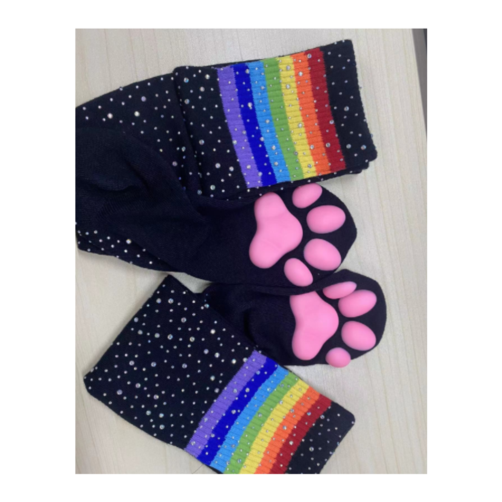 Черные чулки с силиконовыми лапками (черные с блестками)