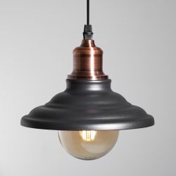 Светильник подвесной (подвес) ЭРА PL4 BK/RC металл, E27, max 60W, высота плафона 80мм, подвеса 800мм, черный/медь | Подвесы в стиле LOFT