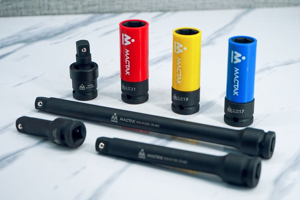 МАСТАК (5-064517) Набор ударных глубоких торцевых головок и удлинителей 1/2", 17, 19, 21 мм, ложемент, 7 предметов