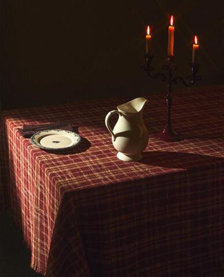 ZARA HOME РОЖДЕСТВЕНСКАЯ СКАТЕРТЬ ИЗ ХЛОПКА В КЛЕТКУ С БАХРОМОЙ, ЭКРЮ/КРАСНЫЙ