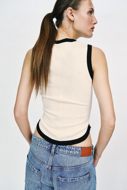 ZARA ФУТБОЛКА С КОНТРАСТНЫМИ ПОЛОСАМИ, ЖЕЛТОВАТО-БЕЛЫЙ