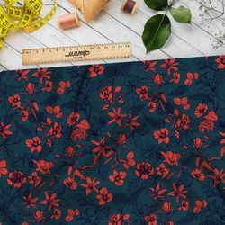 Ткань шифон красные цветы узорные