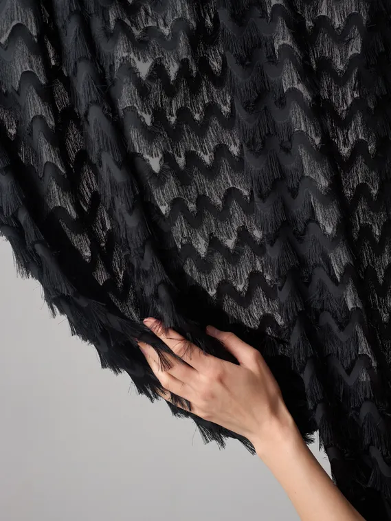 Шифон с бахромой зигзаг, арт.1201, Китай, черный