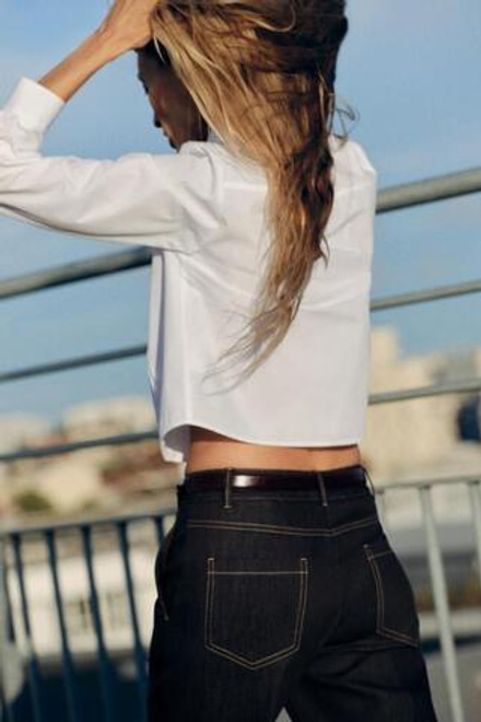 ZARA РУБАШКА ИЗ ПОПЛИНА С ЗАЩИПАМИ, БЕЛЫЙ