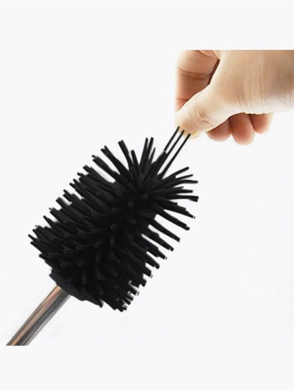 Ершик для унитаза, с ручкой из нержавеющей стали, черный, высота 35 см.