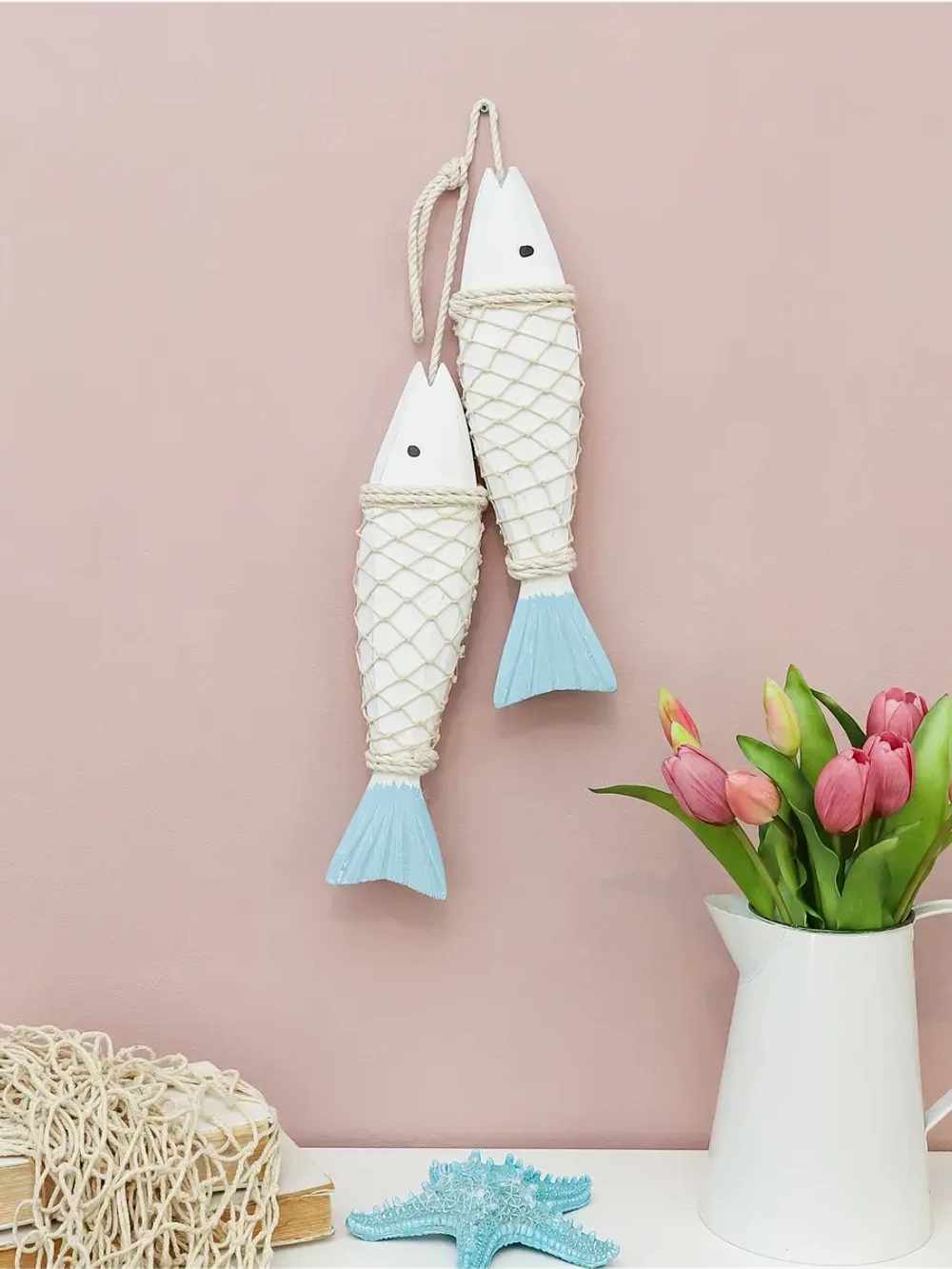 Декор на стену для интерьера "Рыбы в сетях"