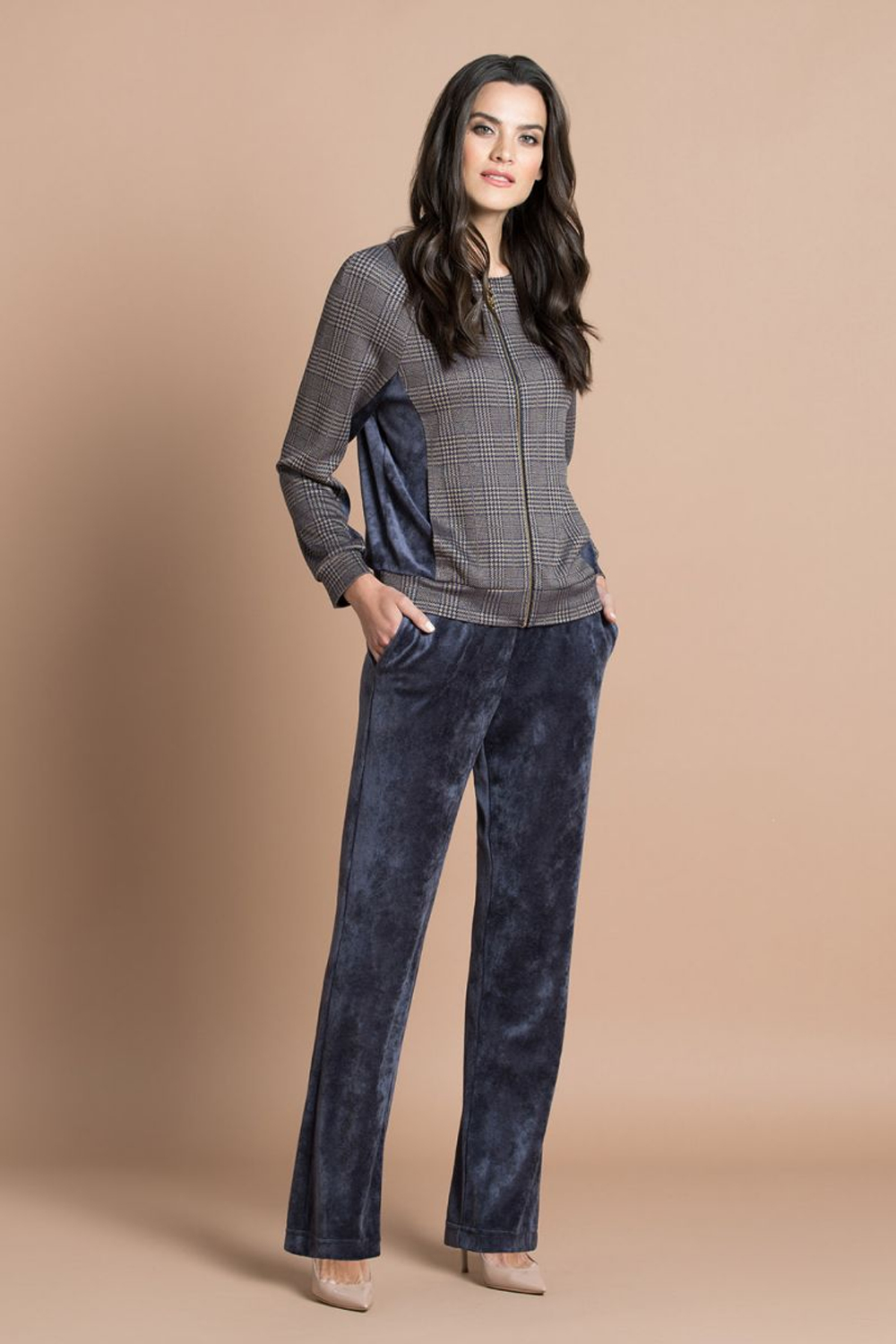 Стильный домашний костюм с принтом (Размер: XL) (Цвет: синий с бежевым)