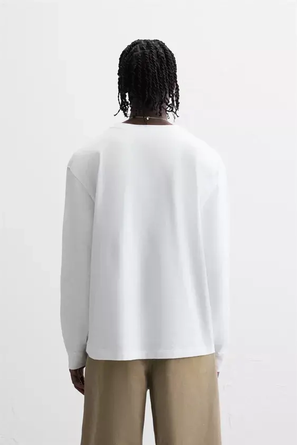 ZARA БАЗОВАЯ ФУТБОЛКА С ДЛИННЫМИ РУКАВАМИ, ЖЕЛТОВАТО-БЕЛЫЙ