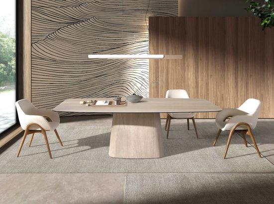 Овальный обеденный стол 1171 из керамики песочного цвета