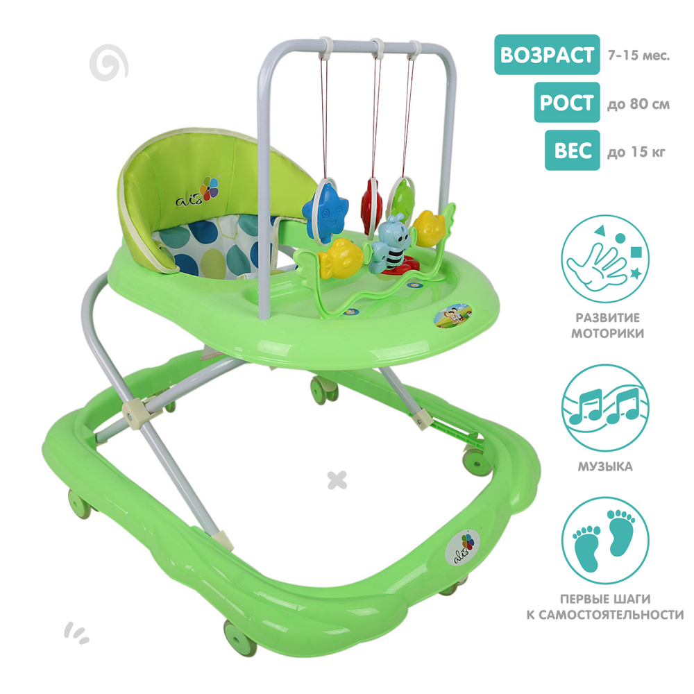 Ходунки "BUGGY C", 6 силиконовых колес, муз. (Alis) (зеленый)