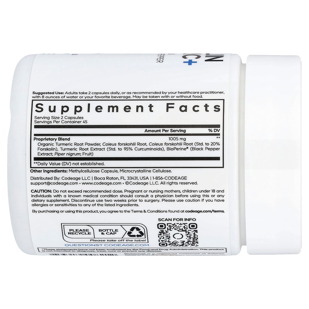 Codeage, форсколин и куркума, 90 растительных капсул