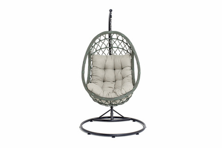 "Венеция" подвесное кресло-кокон из искусственного ротанга, цвет серый с бежевой подушкой
