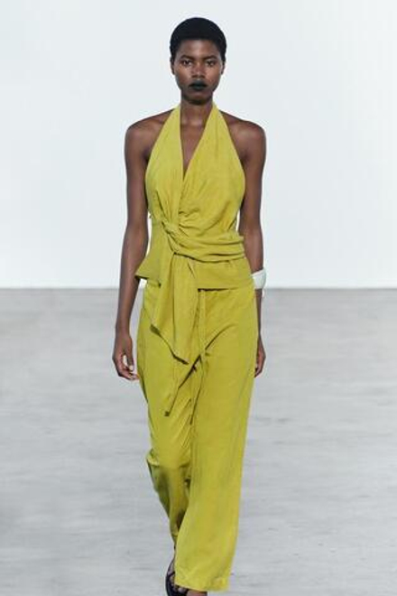 ZARA ТОП НА ЗАПÁХЕ С ГОРЛОВИНОЙ ХАЛТЕР — ZW COLLECTION, ЛАЙМОВЫЙ