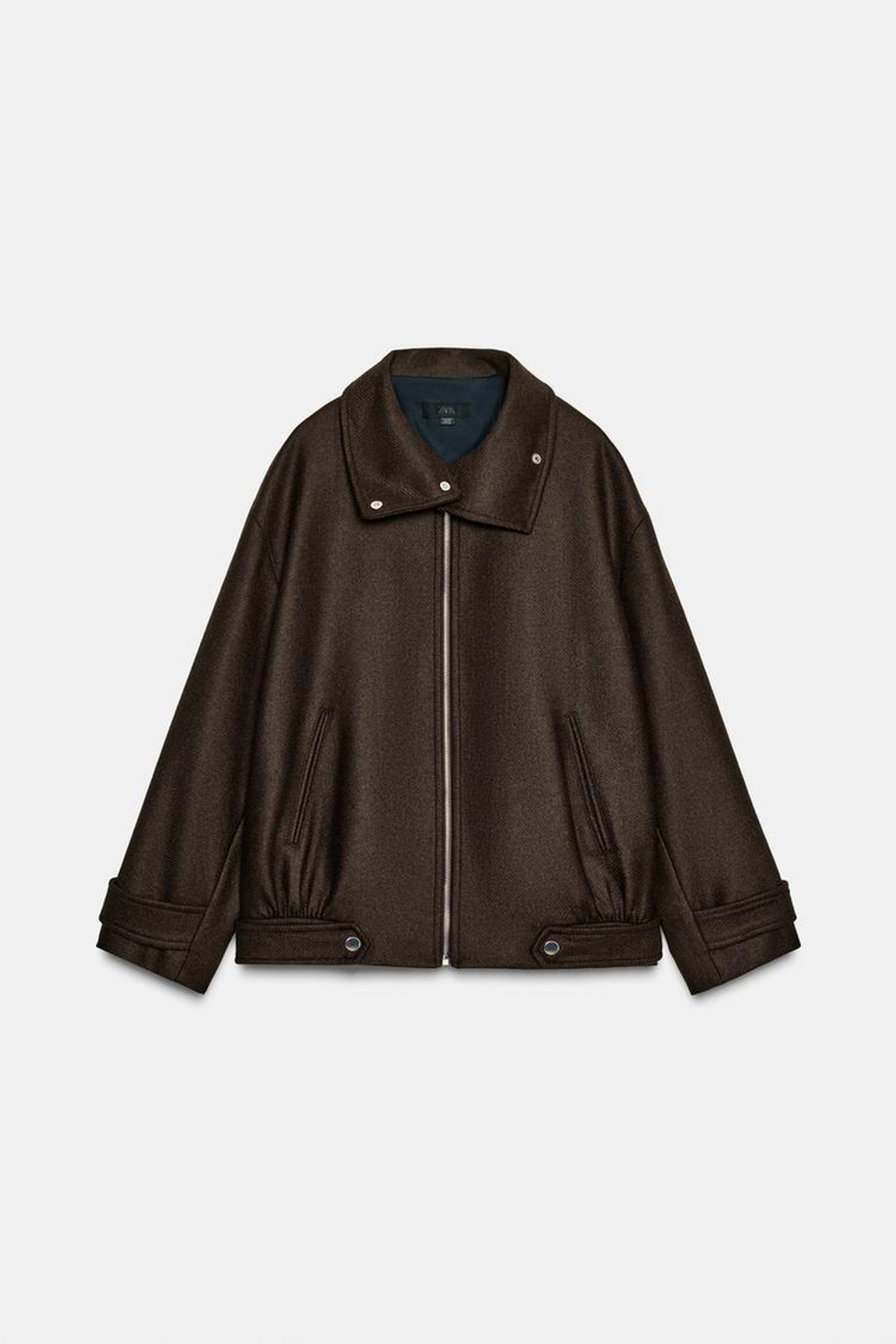 ZARA БОМБЕР ИЗ ШЕРСТИ С ВЫСОКИМ ВОРОТНИКОМ, КОРИЧНЕВЫЙ