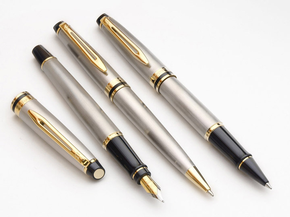 Ручка-роллер Waterman Expert 3, цвет: Stainless Steel GT, стержень: Fblk