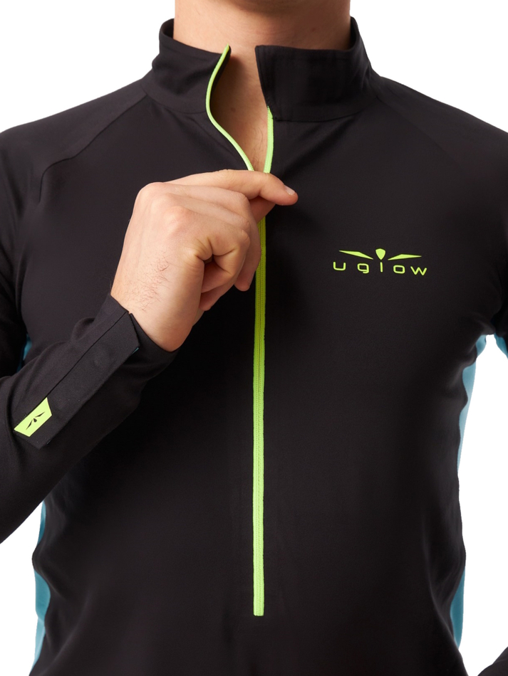 ЛОНГСЛИВ УТЕПЛЕННЫЙ МУЖСКОЙ 3/4 ZIP BRUSH | BLACK/SKYBLUE