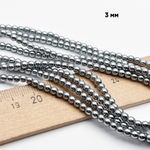 Гематит Шар бусины (имитация), цвет серебристый, диаметр 3 мм, цена за нить 38 см