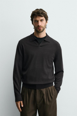 ZARA ШЕРСТЯНОЕ ПОЛО, ТЕМНО-КОРИЧНЕВЫЙ